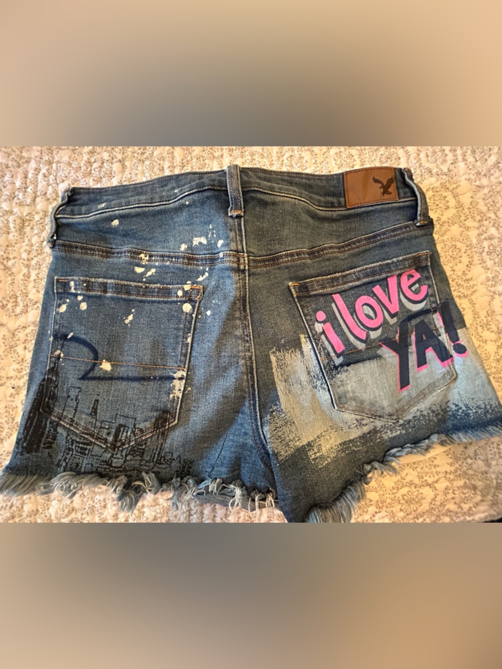 Women’s Denim Cutoff Shorts with Pink 'i love YA!' Back Graphic